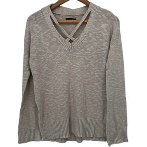 American Eagle Outfitters Sweater Knit Side‎ Slit Criss Cross Neck Neutral Sz S